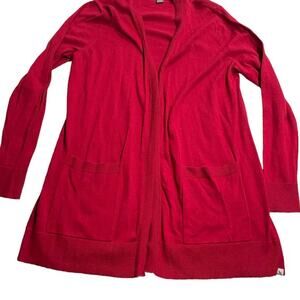 Eddie Bauer Sweater Womens Large Open Front Knitted Long Sleeve Cardigan Red